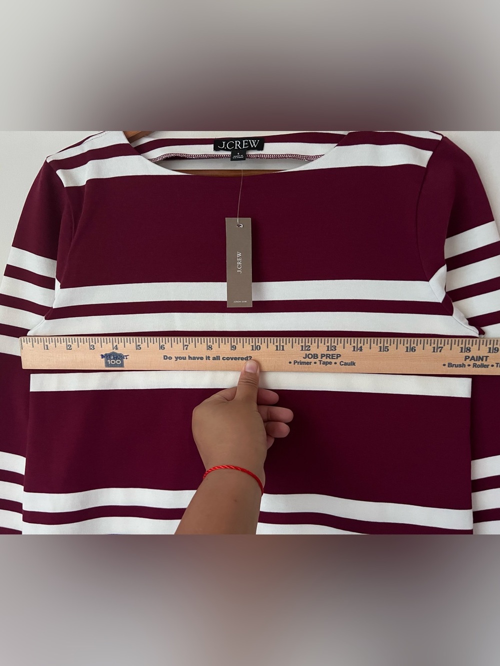 NWT J. Crew Boatneck Mini Sheath Dress Sz S Burgundy White Striped Mariner Cloth - Picture 8 of 10
